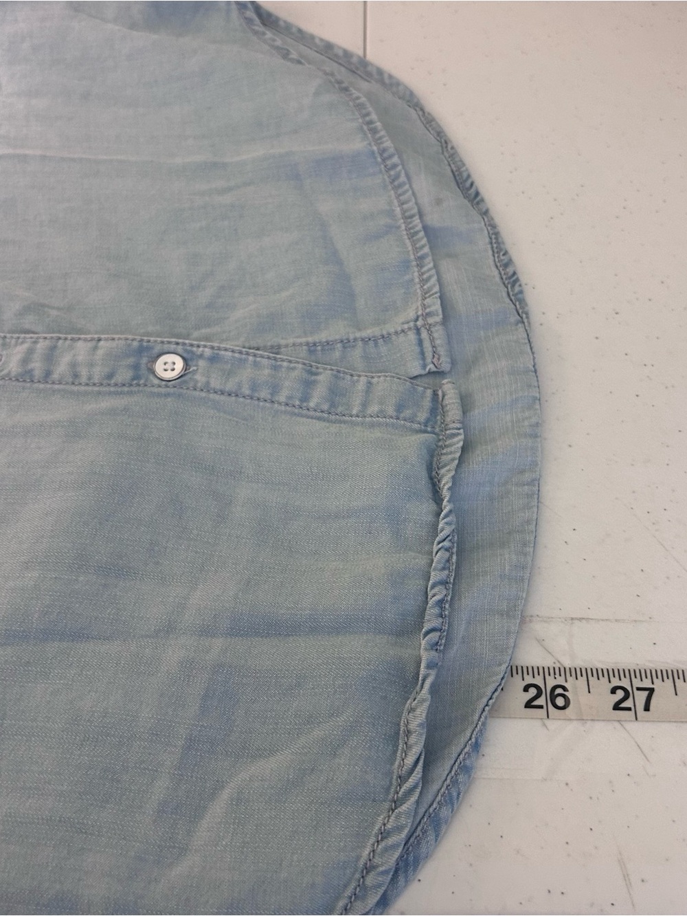 Lola River Blue Denim Chambray small Button Up Light Wash Short Sleeve Shirt - Picture 7 of 9